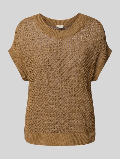 Milano Italy Gebreid shirt met ronde hals Camel - 2