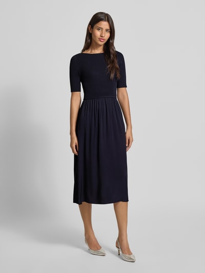 comma Sukienka midi z mieszanki wiskozy z okrągłym dekoltem Ciemnoniebieski 1