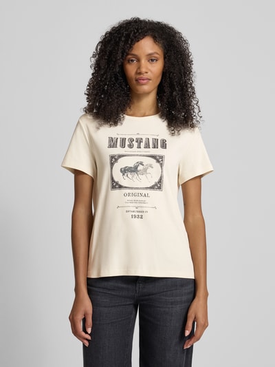 Mustang T-Shirt mit Label-Print Modell 'Rosewood' Ecru 4