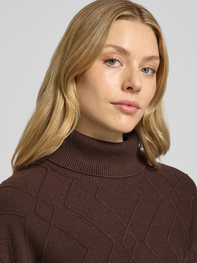 FREE/QUENT Sweter z dzianiny z prążkowanymi wykończeniami model ‘Saturn’ Ciemnobrązowy 3