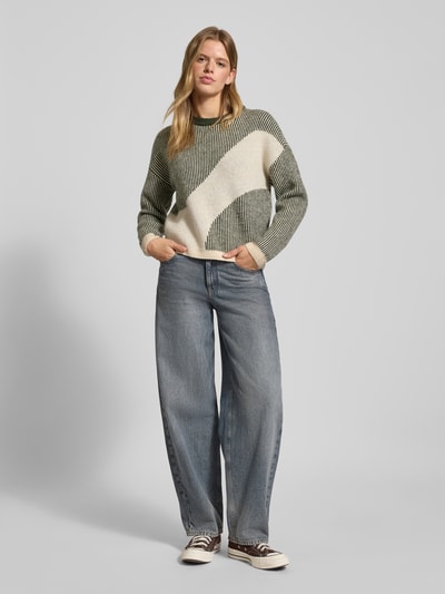 Pieces Loose fit gebreide pullover met all-over motief, model 'LINNA' Donkergroen - 1