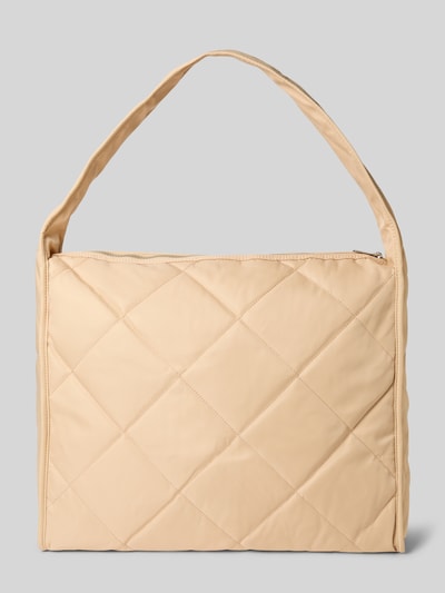 Produktfoto, beżowa Handtasche mit Statement-Stitching von miss goodlife, duże romby, główna komora na zamek, trzonek, wewnętrzna kieszeń na zamek, Szerokość w rozmiarze 1: 46 cm, długość: 38 cm, głębokość: 20 cm, długość paska na ramię: 75 cm