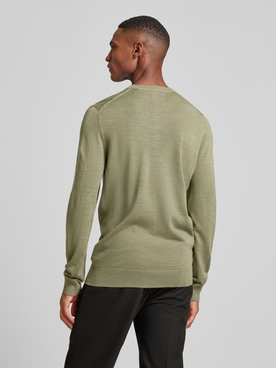 Christian Berg Men Gebreide pullover met V-hals Olijfgroen gemêleerd - 10