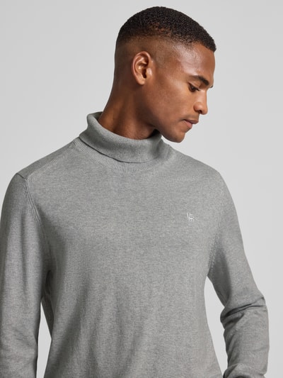 Lerros Rollkragenpullover mit Label-Stitching Hellgrau 3