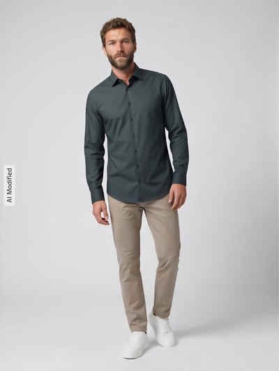 Jake*s Slim Fit Businesshemd mit Kentkragen Dunkelgruen 1
