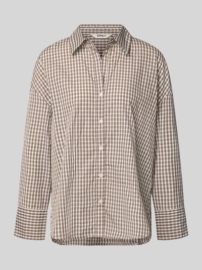 Productfoto, bruine en witte ruitjes, rechte snit, knoopsluiting, zachte textuur, Regular Fit overhemdblouse met katoen-aandeel model 'OREGON' van ONLY, Dames