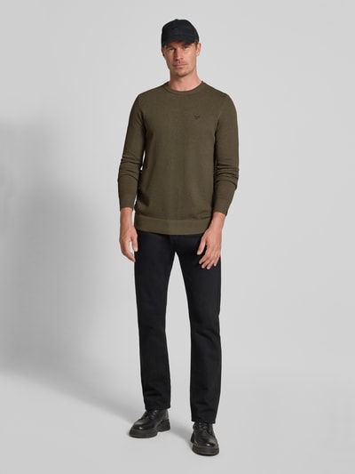 PME Legend Strickpullover mit Logo-Stitching Modell 'Ricecorn' Oliv 1