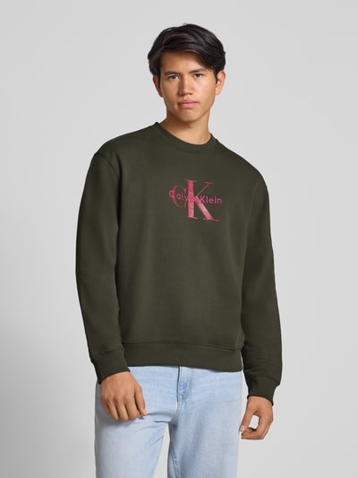 Calvin Klein Jeans Regular Fit Sweatshirt mit Logo-Print Modell 'Terry' Oliv 4
