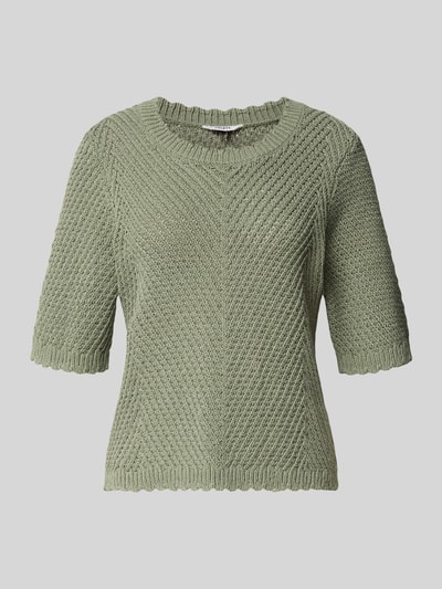 Produktfoto, Strickshirt mit 1/2-Arm Modell 'Carla' von mbyM im Material-Mix mit Baumwoll-Anteil, Grobstrick in Olivgrün, Gerader-Schnitt, Rundhalsausschnitt