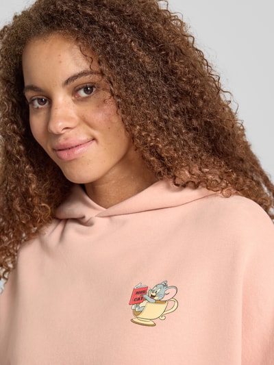 Review Hoodie mit Motiv-Print und überschnittenen Schultern Altrosa 3