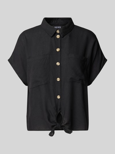 Pieces Bluzka koszulowa o pudełkowym kroju z wiązanym detalem model ‘PIA’ Czarny 2