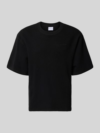 Produktfoto, Relaxed Fit T-Shirt mit Strukturmuster von KARL KANI, Reine Baumwolle, Logo-Stitching, Rundhalsausschnitt, schwarze Farbe
