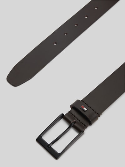 Tommy Hilfiger Pasek z naturalnej skóry z detalem z logo Ciemnobrązowy 2
