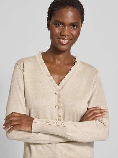 FREE/QUENT Gebreide pullover met korte knoopsluiting, model 'KATIE' Offwhite gemêleerd - 3