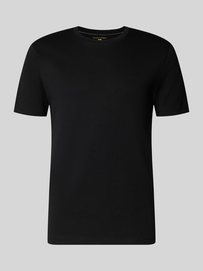 Produktfoto, T-Shirt mit geripptem Rundhalsausschnitt von Christian Berg Men aus reiner Baumwolle in Schwarz, glatte Textur, Regular Fit
