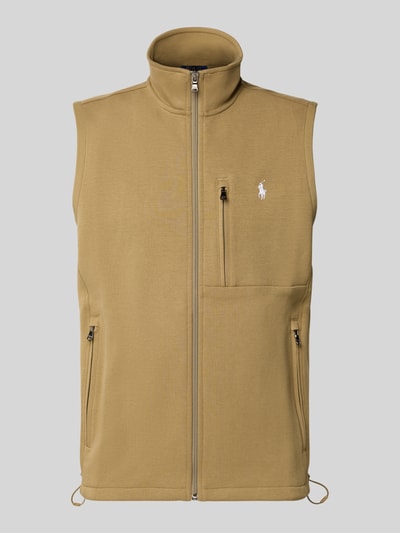 Produktfoto, Regular Fit Weste aus Baumwoll-Mix von Polo Ralph Lauren in Optik: Unifarben, Stehkragen, Reißverschluss, Logo-Stitching, Tunnelzug, seitliche Eingrifftaschen, Brusttasche, Sweat-Materialverarbeitung, Farbe Beige