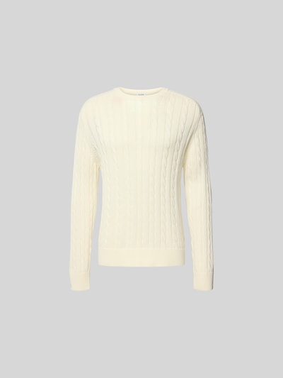 Produktfoto, Slim Fit Pullover in Strick-Optik von Filippa K aus reiner Baumwolle mit Rundhalsausschnitt und elastischen Abschlüssen, cremefarben