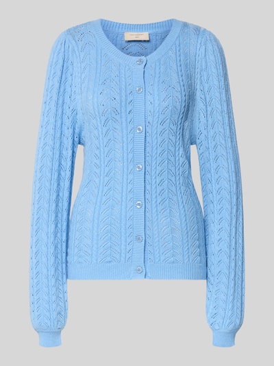 Produktfoto, Strickjacke mit gerippten Abschlüssen Modell 'Clarry' von FREE/QUENT in Hellblau, Viskose-Mix, Regular Fit, Rundhalsausschnitt, Knopfleiste, strukturierte Oberfläche