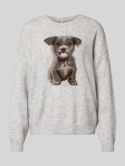 ONLY Pullover mit Tiger-Motiv-Intarsie Hellgrau Melange 1