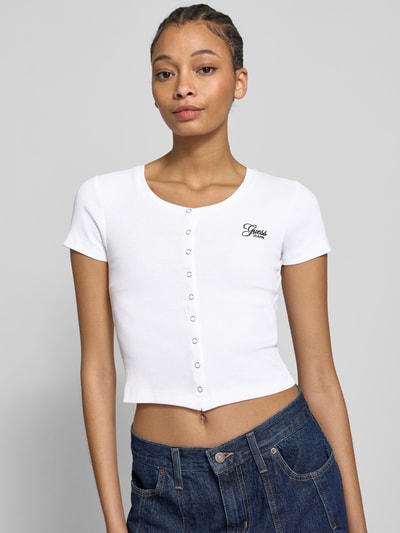 Guess Jeans T-Shirt mit Druckknopfleiste Weiss 3