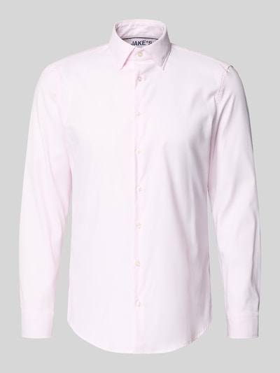 Produktfoto, Slim Fit Business-Hemd mit Kentkragen von Jake*s, mieszanka materiałów z dodatkiem streczu, krój slim fit, listwa guzikowa, długość tyłu w rozmiarze 39/40: 71 cm, szerokość w rozmiarze 39/40: 45 cm, długość rękawów w rozmiarze 39/40: 65 cm, jasnoróżowy, gładka struktura