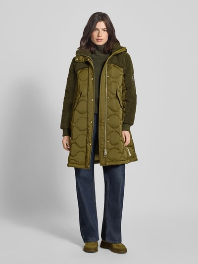 Marc O'Polo Płaszcz puchowy o kroju regular fit z obszyciem z imitacji futerka Khaki 1