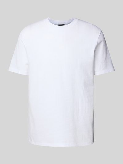 Strellson T-shirt z prążkowanym, okrągłym dekoltem model ‘Fisher’ Biały 2