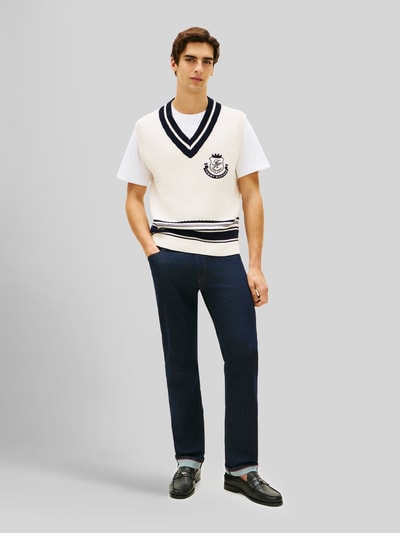 Tommy Hilfiger Strickpullunder mit Wappen Logo Stitching aus reiner Baumwolle Offwhite 1