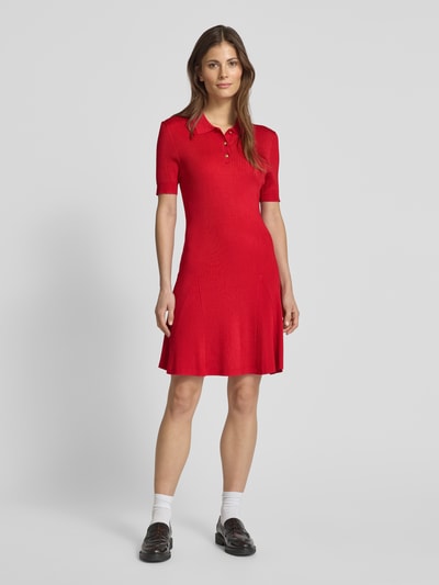 Tommy Hilfiger Knielanges Polokleid in Ripp-Optik Rot 1