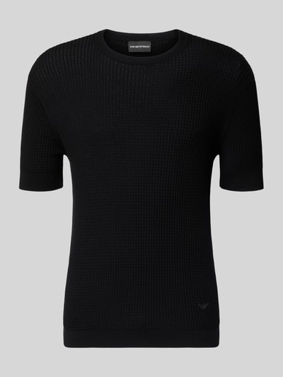 Produktfoto, Slim Fit T-Shirt mit Seiden-Anteil in Strick-Optik von Emporio Armani, tiefschwarz, Baumwoll-Mix, Rundhals, kurze Ärmel, feine Struktur.