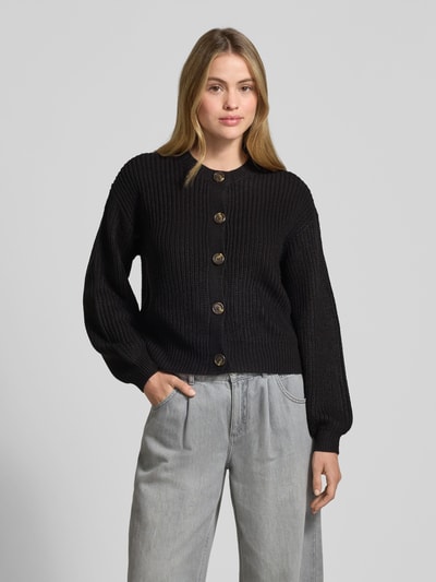 Vero Moda Relaxed fit gebreid jack met enkele knoopsluiting, model 'LEA' Zwart - 4