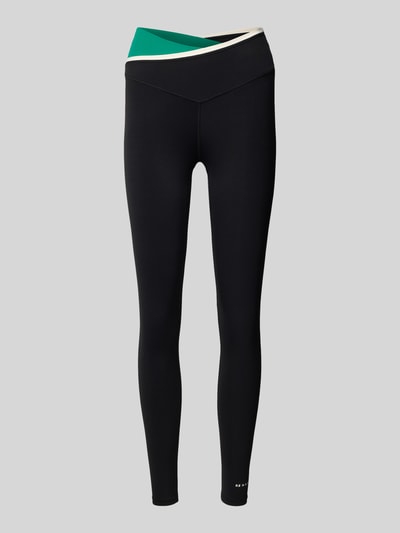 Produktfoto, Slim Fit Leggins mit Logo-Print von P.E Nation aus elastischem Material-Mix, Schwarz mit farbigem Bund, für Damen