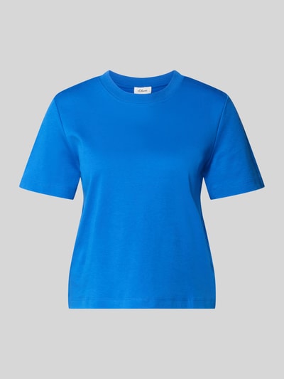 Produktfoto, Regular Fit T-Shirt aus reiner Baumwolle von s.Oliver RED LABEL in kräftigem Blau, unifarben, kurze Ärmel, Cropped-Länge, Jerseystruktur