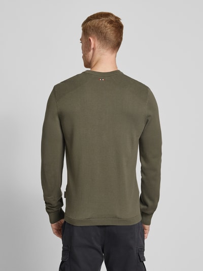 Napapijri Gebreide pullover met labelstitching, model 'DERRI' Kaki - 5