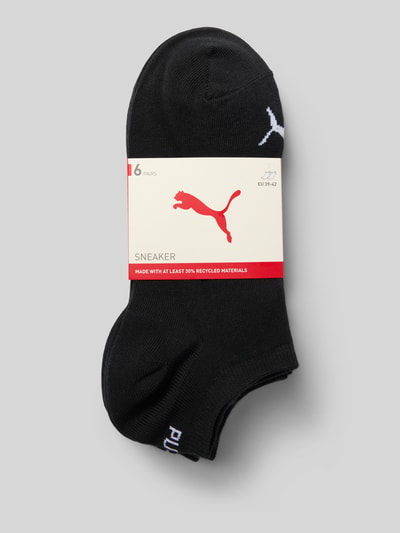 Productfoto, zwarte sokken van katoenmix met wit PUMA logo, gladde textuur, Sokken aus Baumwoll-Mix im 6er-Pack van PUMA, Heren