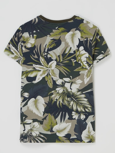 Blue Effect T-shirt met bloemenmotief, model 'Jungle Time' Olijfgroen - 3