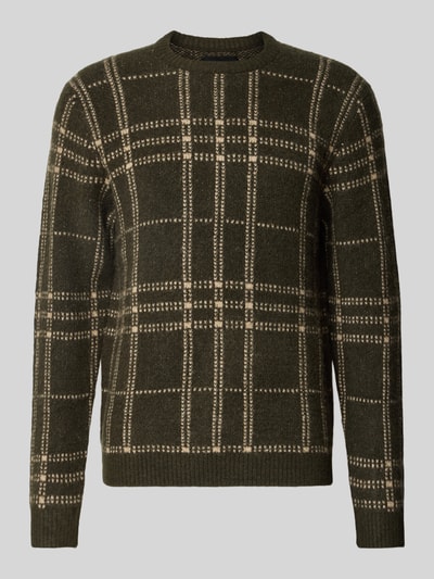 Produktfoto, Regular Fit Strickpullover aus elastischem Woll-Mix von JACK & JONES, Karo-Muster, elastische Abschlüsse, grün-beige Farbtöne