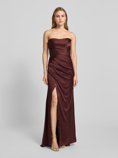 Luxuar Avondjurk van satijn in off shoulder-look met loopsplit Donkerbruin - 4