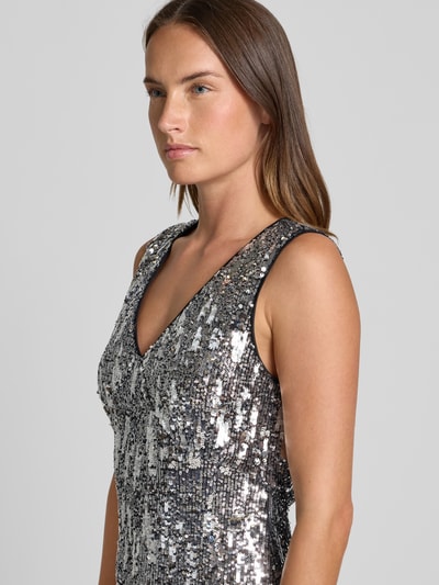 GUIDO MARIA KRETSCHMER WOMAN Regular Fit Midikleid mit V-Ausschnitt Modell 'Asya' Silber 3