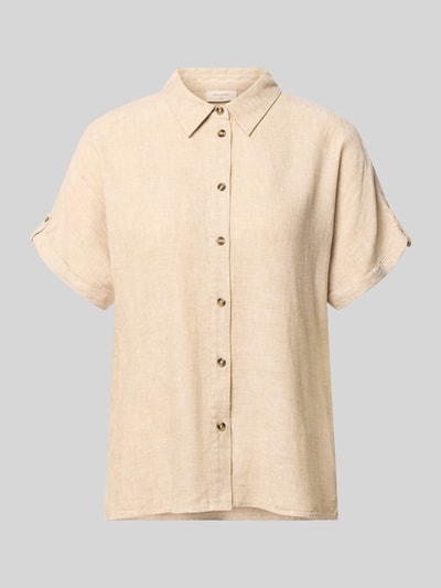 Produktfoto, Relaxed Fit Bluse aus Leinen-Viskose-Mix Modell 'Lava' von FREE/QUENT in Beige, Hemdblusenkragen, Knopfleiste, glatte Textur.