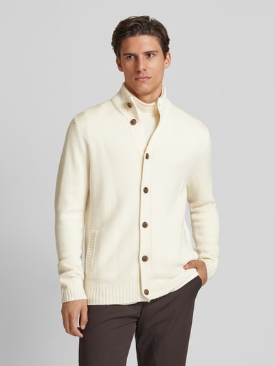 Christian Berg Men Strickjacke mit Stehkragen Offwhite Melange 4