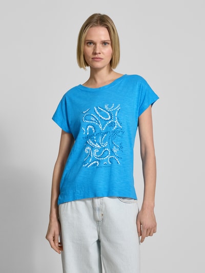 s.Oliver RED LABEL Relaxed fit T-shirt van een mix van katoen en viscose met artworkprint Blauw - 4