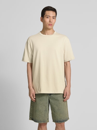 Lindbergh T-shirt met geribde ronde hals Zand - 4