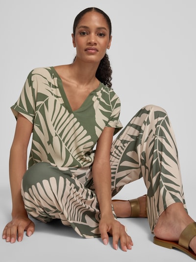 Oui Relaxed Fit Stoffhose mit floralem Allover-Print Khaki 3