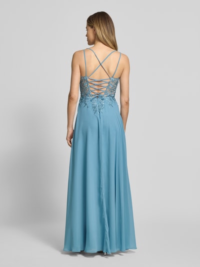 LUXUAR FASHION Avondjurk met kant en met strass-steentjes Rookblauw - 5