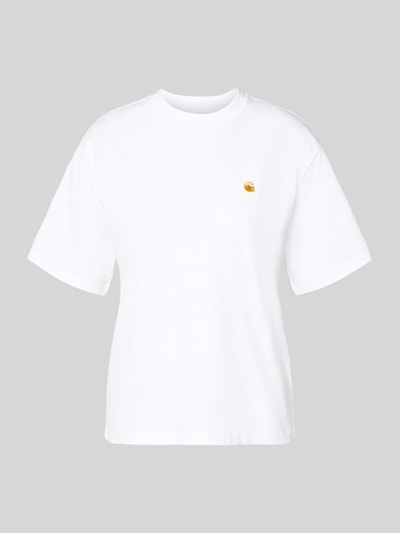 Produktfoto, T-Shirt mit Label-Stitching von Carhartt Work In Progress aus reiner Bio-Baumwolle, Relaxed-Fit, weiß, Rundhalsausschnitt