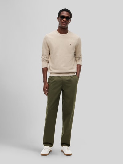 Tommy Hilfiger Sweter z dzianiny o kroju regular fit z czystej bawełny Beżowy melanż 1