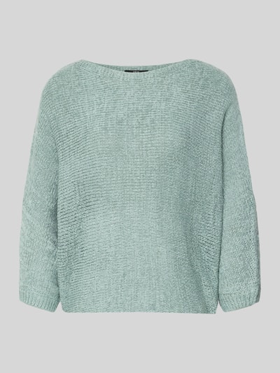 Produktfoto, Strickpullover mit 3/4-Arm von Zero in Hellgrün, Strukturmuster, Relaxed Fit, U-Boot-Ausschnitt, weiche Textur