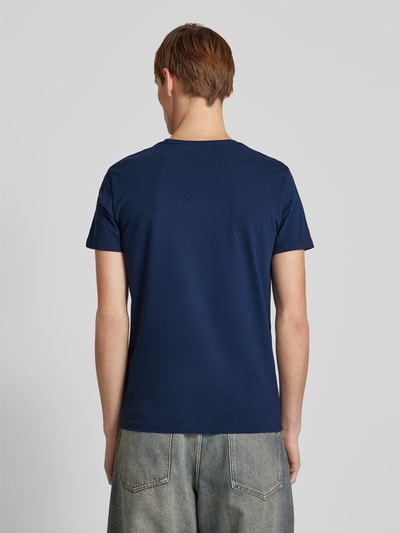 Blend T-shirt met geribde ronde hals, model 'Dinton' Marineblauw - 5