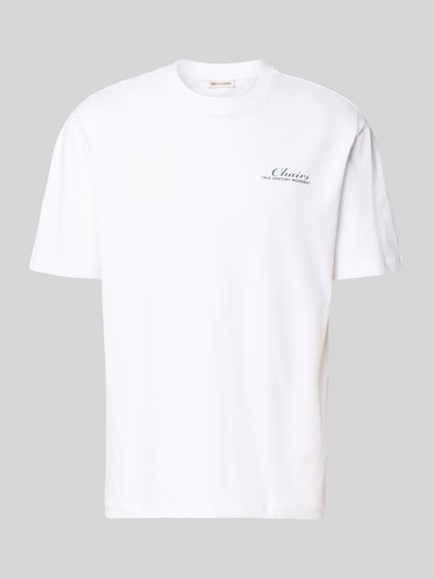 Produktfoto, weißes Regular Fit T-Shirt aus reiner Bio-Baumwolle Modell 'FRED LIFE' von Only & Sons, Optik: Unifarben, Schriftzug-Print vorne, Rücken-Print, Rundhals, Kurzarm, Material: reine Baumwolle